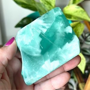 🌊Man-Made Teal Green Snowflake Alabaster Crystal Slab🌊